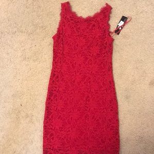 Red formal dress.